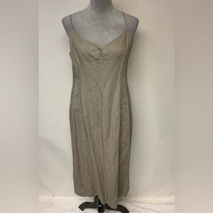 H & M Womens Dress Size 12 Tan Linen Blend Midi Vacation Resort Beachy Coastal